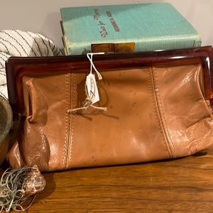 1940s all leather clutch with Bakelite handle
